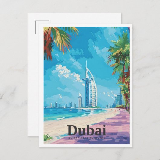 Dubai UAE Art Vintage Travel Postkarte (Vorne/Hinten)