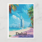 Dubai UAE Art Vintage Travel Postkarte (Vorderseite)