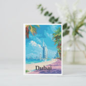 Dubai UAE Art Vintage Travel Postkarte (Stehend Vorderseite)