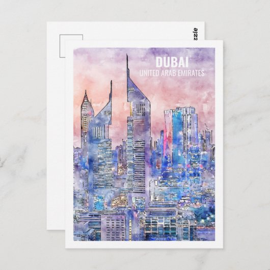Dubai UAE Famous Travel Place Watercolor Postkarte (Vorne/Hinten)
