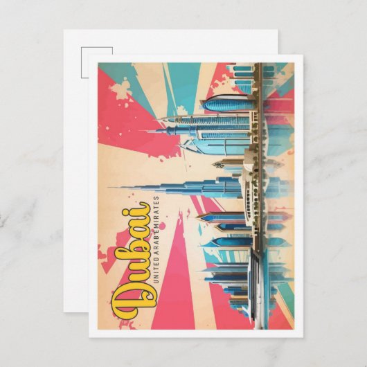 Dubai UAE Pop Art Travel Illustration Postkarte (Vorne/Hinten)