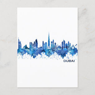 Dubai UAE Skyline Blue Einladungspostkarte