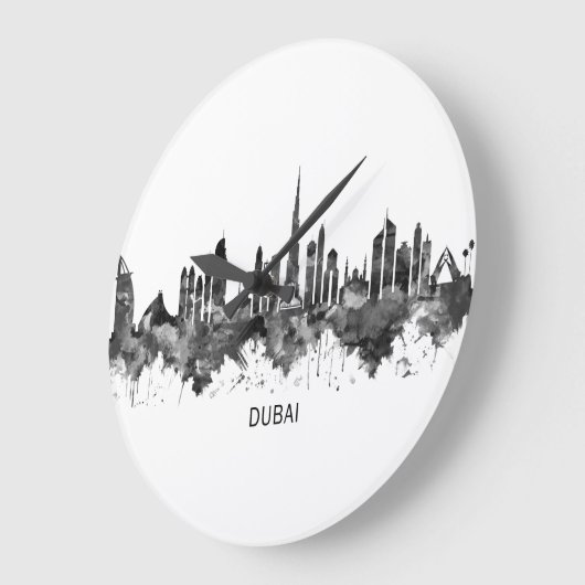 Dubai UAE Skyline BW Große Wanduhr (Winkel)