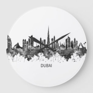 Dubai UAE Skyline BW Große Wanduhr