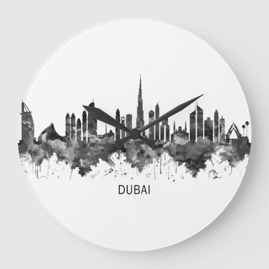Dubai UAE Skyline BW Große Wanduhr (Vorderseite)