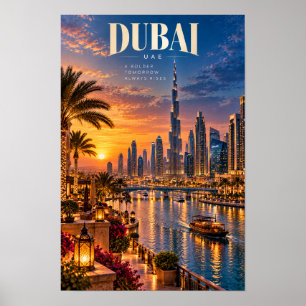 Dubai UAE Sonnenuntergang Skyline Reiseplakat Wand Poster