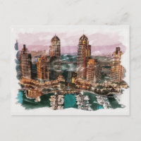 Dubai UAE Unique Watercolor Travel Fine Art Art