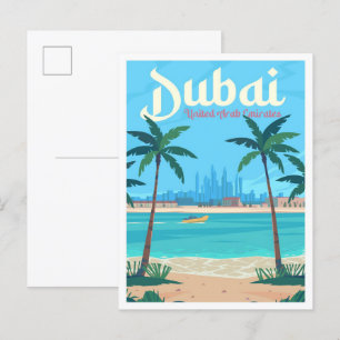 Dubai UAE Vintag Art Travel Illustration Postkarte