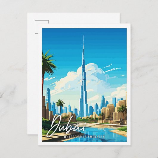 Dubai UAE Vintage Reise Illustration Postkarte (Vorne/Hinten)