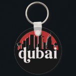 Dubai UAE Vintage Retro City Skyline Cityscape Art Schlüsselanhänger<br><div class="desc">Vintage and retro city design with beautiful skyline, tourist attraction and cityscape art. Cool skyscraper and building silhouette illustration merchandise for tourist and traveler. Perfect as souvenir to bring back home when travelling around the world. Save the memory of your travel and vacation with family and friends. Background color can...</div>