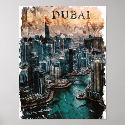 Dubai UAE Watercolor Skyline Poster (Vorne)