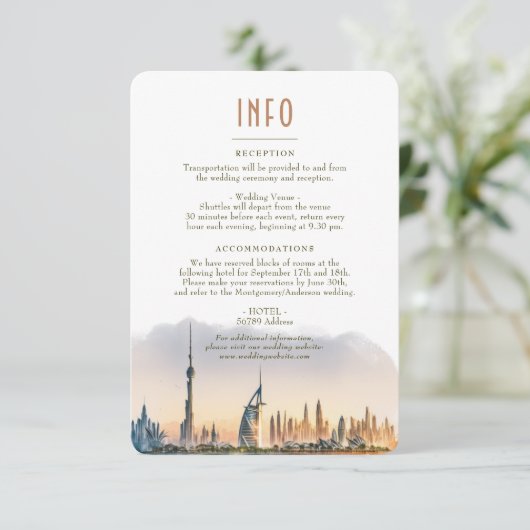 Dubai UAE Zielort Angaben zum INFO einfügen Einladung (Stehend Vorderseite)