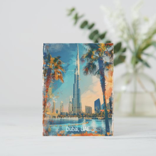 Dubai United Arab Emirates Burj Khalifa Artwork Postkarte (Stehend Vorderseite)