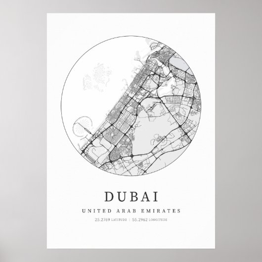 Dubai United Arab Emirates Street Layout Karte Poster (Vorne)