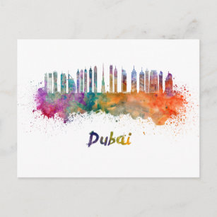 Dubai V2 skyline im Watercolor Postkarte