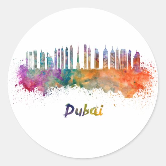 Dubai V2 skyline im Watercolor Runder Aufkleber (Vorderseite)