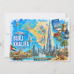 Dubai VAE illustrierte Karte Burj Khalifa Postkart