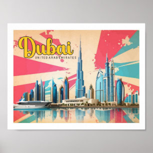 Dubai Vereinigte Arabische Emirate Pop-Art-Reiseil Poster