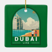 Dubai Vereinigte Arabische Emirate Retro Travel Ar Keramikornament (Rückseite)