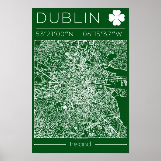 Dublin Green Map Poster Minimale Wandkunst Irland (Vorne)