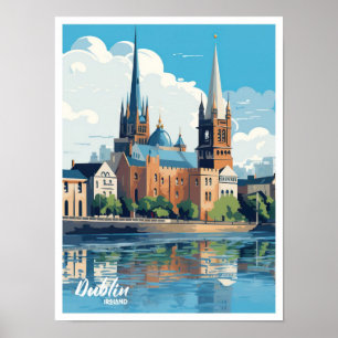 Dublin Ireland Art Vintage Travel Illustration Poster