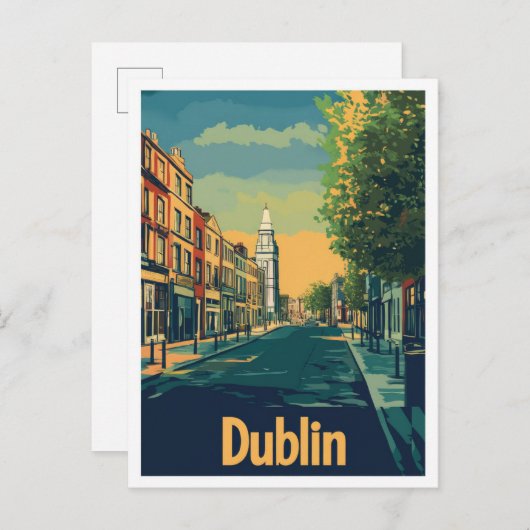 Dublin Ireland Art Vintage Travel Illustration Postkarte (Vorne/Hinten)