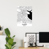 Dublin Ireland Black and White Europe City Map Poster (Heimbüro)