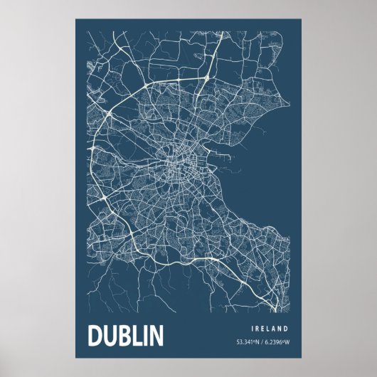Dublin Ireland City Map Art Blue Print Poster (Vorne)