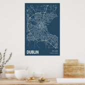 Dublin Ireland City Map Art Blue Print Poster (Küche)