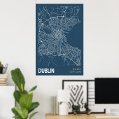 Dublin Ireland City Map Art Blue Print Poster (Heimbüro)