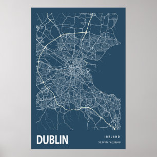 Dublin Ireland City Map Line Art Blue Print Poster