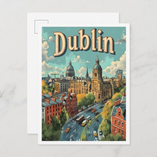 Dublin Ireland Classic Art Retro Vintage Travel Postkarte (Vorne/Hinten)