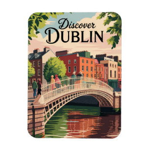 Dublin Ireland Illustration Travel Art Vintag Magnet