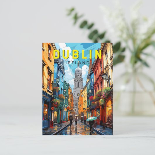 Dublin Ireland Reisen Art Vintag Postkarte (Stehend Vorderseite)