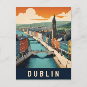 Dublin Ireland Retro Travel Art River Postkarte