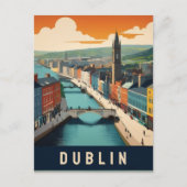 Dublin Ireland Retro Travel Art River Postkarte (Vorderseite)