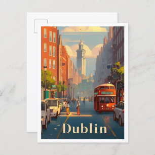 Dublin Ireland Vintage Travel Illustration Postkarte
