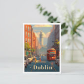 Dublin Ireland Vintage Travel Illustration Postkarte (Stehend Vorderseite)