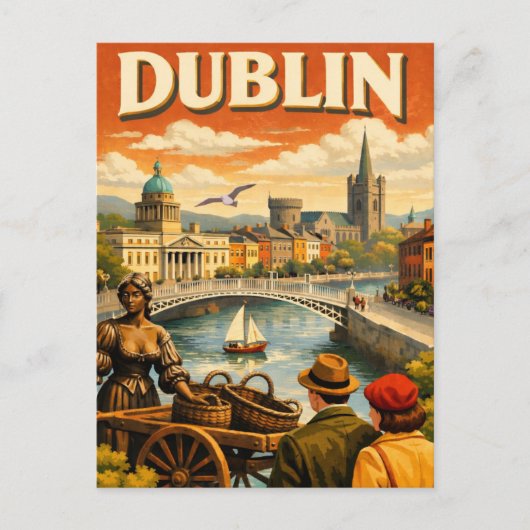 Dublin Ireland Vintage Travel Postkarte (Vorderseite)