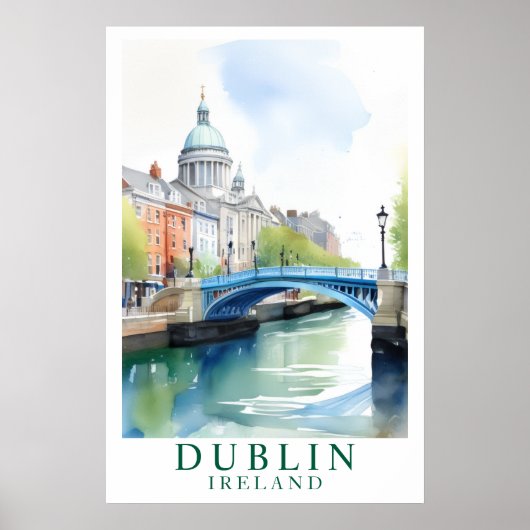 Dublin Irland Brücke Aquarell Kunst Poster (Vorne)