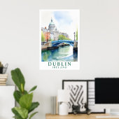 Dublin Irland Brücke Aquarell Kunst Poster (Heimbüro)