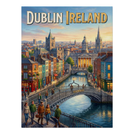 Dublin Irland Ha'penny Bridge Sonnenuntergang Reis Poster