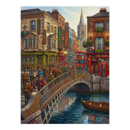 Dublin Irland Ha'penny Bridge Sonnenuntergang Reis Poster