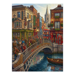 Dublin Irland Ha'penny Bridge Sonnenuntergang Reis Poster