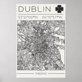 Dublin Irland Kohle Stadtkarte Poster Minimalistis