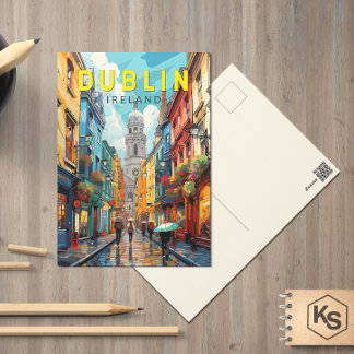 Dublin Irland Reise Kunst Vintage Postkarte
