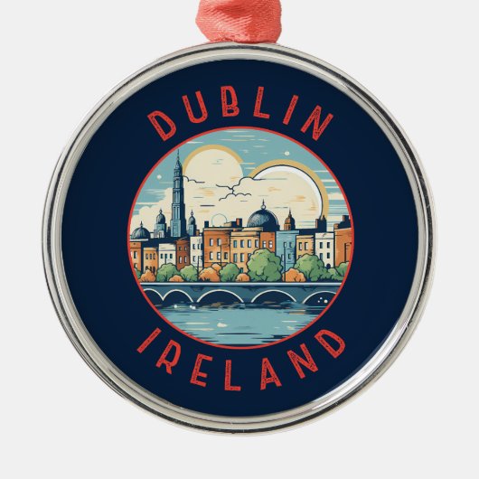 Dublin Irland Retro Distressed Circle Ornament Aus Metall (Vorne)