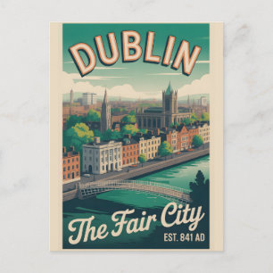 Dublin Irland Retro Stadtlandschaft Reise Postkarte