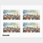 Dublin Irland Stadt Silhouette Aquarellmalerei Rechteckiger Aufkleber (Blatt)