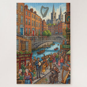 Dublin Irland Straßen Szene & Temple Bar 1014 Teil Puzzle